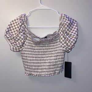 Caution to the Wind Brown and White Gingham Top
